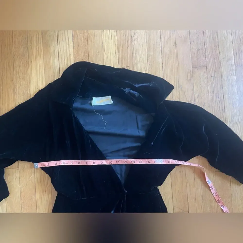 60s Vintage Black Silk Velvet Saks Fifth Ave Wrap Dress - Picture 5 of 13